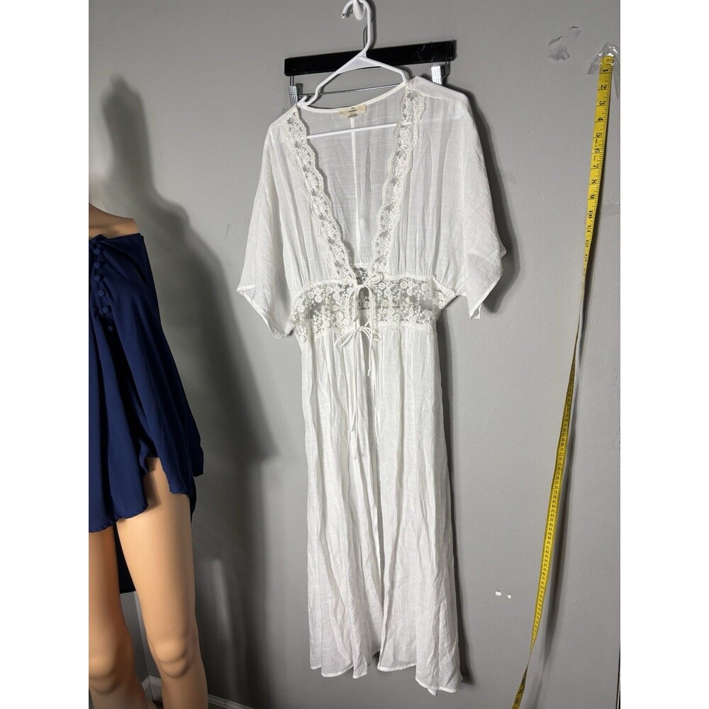 ENTRO Kimono Scarf lace detail at neckline & waist Long Off-White L